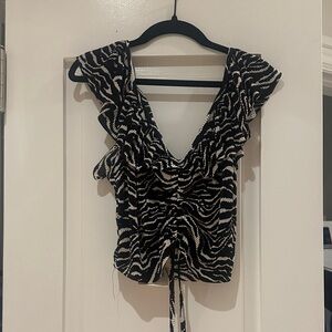 Black and Cream Ruffle V-Neck Women's Top